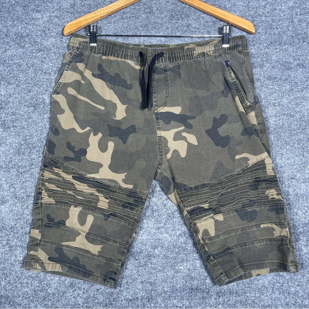 Phat Farm Men’s Large Stretch Green Camo Pull On Elastic‎ Waist Pockets 90s Y2K